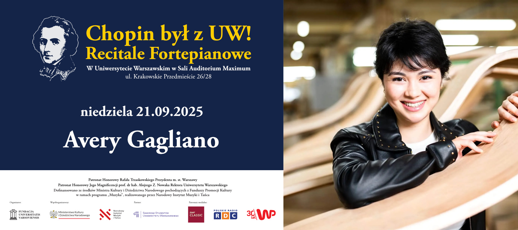Recitale fortepianowe „CHOPIN BYŁ Z&nbsp;UW!” – AVERY GAGLIANO